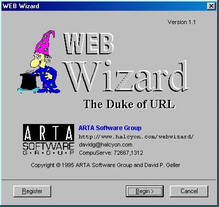 Web Wizard: The Duke of URL splash screen, version 1.1, copyright 1995