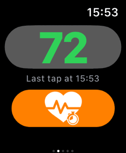 TapRate on Apple Watch showing 72 with the tap button below.
